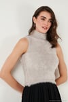Yumuşak Tüylü Slim Fit Balıkçı Yaka Crop Kadın Süveter 4615566 GRİ