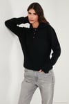 Yün Karışımlı Regular Fit Düğmeli Kadın Polo Yaka Kazak 4617019 SİYAH