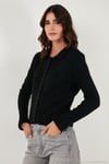 Yün Karışımlı Regular Fit Düğmeli Polo Yaka Kadın Hırka 4617013 SİYAH