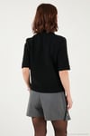 Yün Karışımlı Regular Fit Fularlı Yaka Kısa Kollu Triko Kadın Kazak 4617023 SİYAH