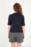 Yün Karışımlı Regular Fit Fularlı Yaka Kısa Kollu Triko Kadın Kazak 4617023 LACİVERT