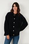 Yün Karışımlı Relaxed Fit Çıtçıt Düğmeli Kadın Hırka 4617021 SİYAH