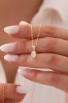 14 Ayar Altın Minimal Oval tek Taş Kolye