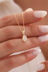 14 Ayar Altın Minimal Oval tek Taş Kolye