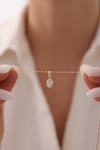 14 Ayar Altın Minimal tek Taş Damla Kolye