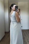 Bebe Mavisi %100 Pamuk Kuşaklı Elbise