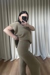 Bej Bisiklet Yaka Triko Bluz Takım