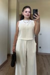 Beyaz Tensel Bluz Pantolon Takım
