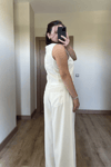 Beyaz Tensel Bluz Pantolon Takım