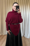 Bordo Asimetrik Triko Kazak