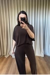 Kahverengi Lazer Kesim Basic Bluz Takım