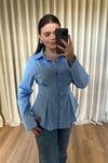 Mavi Belden Oturtmalı Poplin Gömlek
