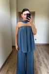 Şal Detaylı Straplez Bluz Takım