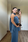 Şal Detaylı Straplez Bluz Takım