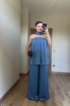 Şal Detaylı Straplez Bluz Takım