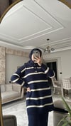 Düğmeli Çizgili Triko Takım