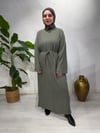Atkılı yumoş triko tesettür elbise/haki