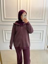 TAŞLI KAPŞONLU 3 İPLİK PANTALONLU TAKIM BORDO
