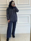 TAŞLI KAPŞONLU 3 İPLİK PANTALONLU TAKIM LACİVERT
