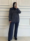 TAŞLI KAPŞONLU 3 İPLİK PANTALONLU TAKIM LACİVERT