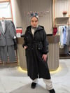 Tesettür uzun kapşonlu trençkot siyah