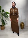 Triko düğme detaylı elbise/kahve