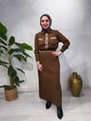 Triko düğme detaylı elbise/kahve