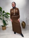 Triko düğme detaylı elbise/kahve