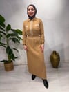 Triko düğme detaylı elbise/krem