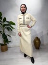 Triko düğme detaylı elbise/krem