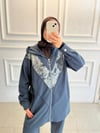 V DETAY PANTALONLU İKİLİ TAKIM PETROL MAVİ