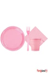 25 Kişilik Pembe Plastik Bardak Çatal Tabak Peçete