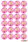 Barbi Temalı 5 Cm. Yapışkanlı Yuvarlak Etiket - Sticker 24 Adet