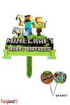 Minecraft Temalı Karton Pasta Süsü + 20 Adet Lux Sunum Kürdanı