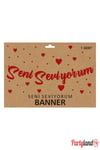 Seni Seviyorum Elyazısı Metalize Kırmızı 19,5 * 98 Cm. Banner Flama