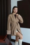  Premium Çift Taraflı Yünlü Kürk Detaylı Camel