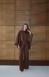 Casual Pelerin Palazzo Pantolon Takım Kahverengi