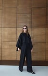 Casual Pelerin Palazzo Pantolon Takım Siyah