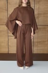 Casual Pelerin Palazzo Pantolon Takım Kahverengi