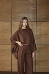 Casual Pelerin Palazzo Pantolon Takım Kahverengi