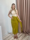 DRAPELİ YIRTMAÇLI KUŞAKLI ETEK YAĞ YEŞİLİ