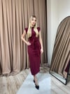 ÖNDEN BAĞLAMALI VİSKON ELBİSE - BORDO