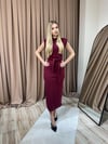 ÖNDEN BAĞLAMALI VİSKON ELBİSE - BORDO