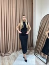 PREMİUM TAŞLI DRAPELİ ELBİSE - SİYAH