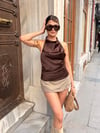 Saten Sırtı Açık Degaje Yaka Bluz