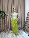 YANDAN BAĞLAMALI YIRTMAÇLI KETEN ETEK - YAĞ YEŞİLİ