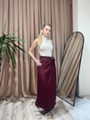 YANDAN BAĞLAMALI YIRTMAÇLI KETEN ETEK - BORDO 
