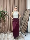 YANDAN BAĞLAMALI YIRTMAÇLI KETEN ETEK - BORDO 