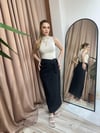 YANDAN BAĞLAMALI YIRTMAÇLI KETEN ETEK - SİYAH