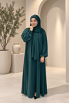 HİRA MODEL PETROL YEŞİLİ ŞALLI TAKIM--Ferace